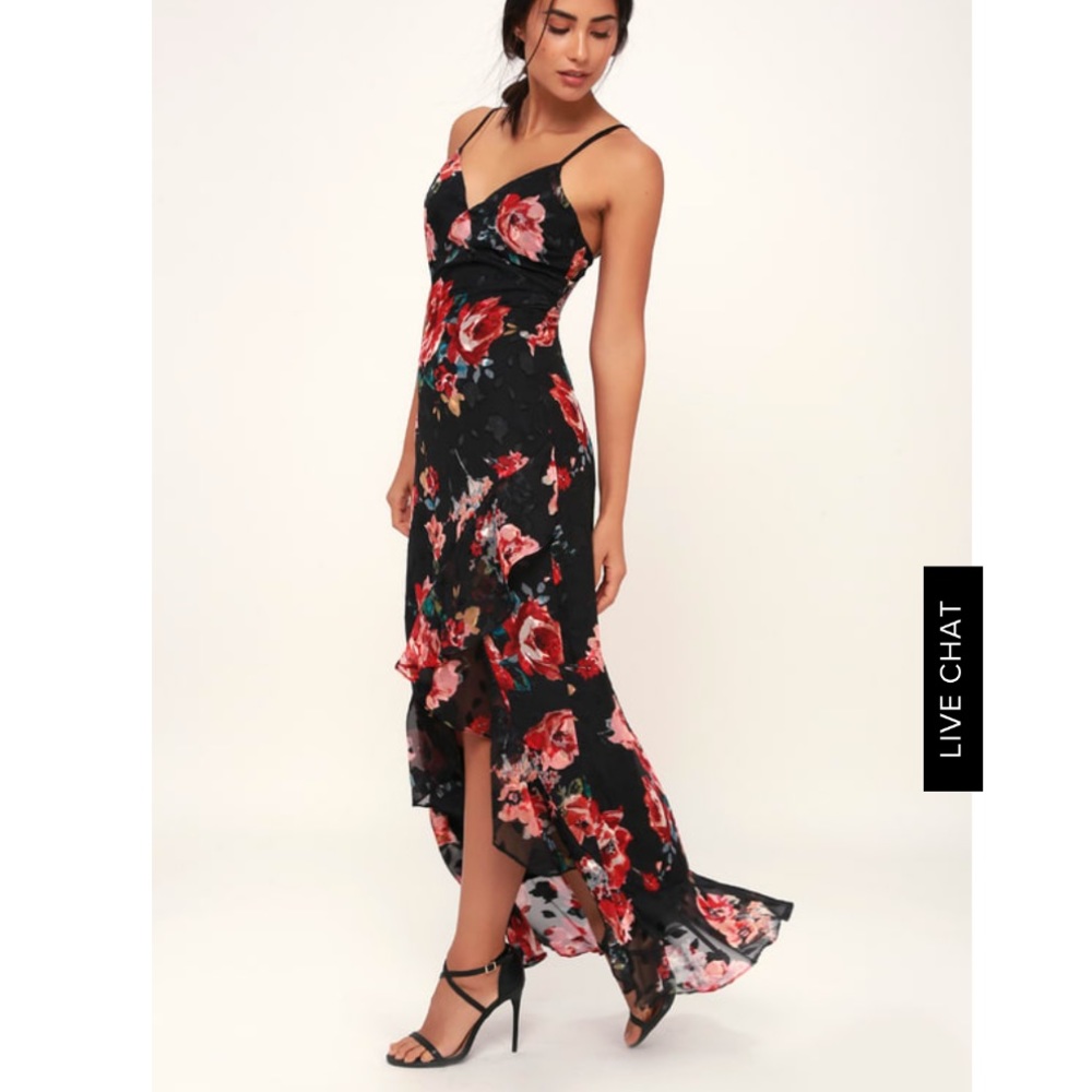 Lulu's LOVE STUCK FLORAL PRINT RUFFLED MAXI DRESS